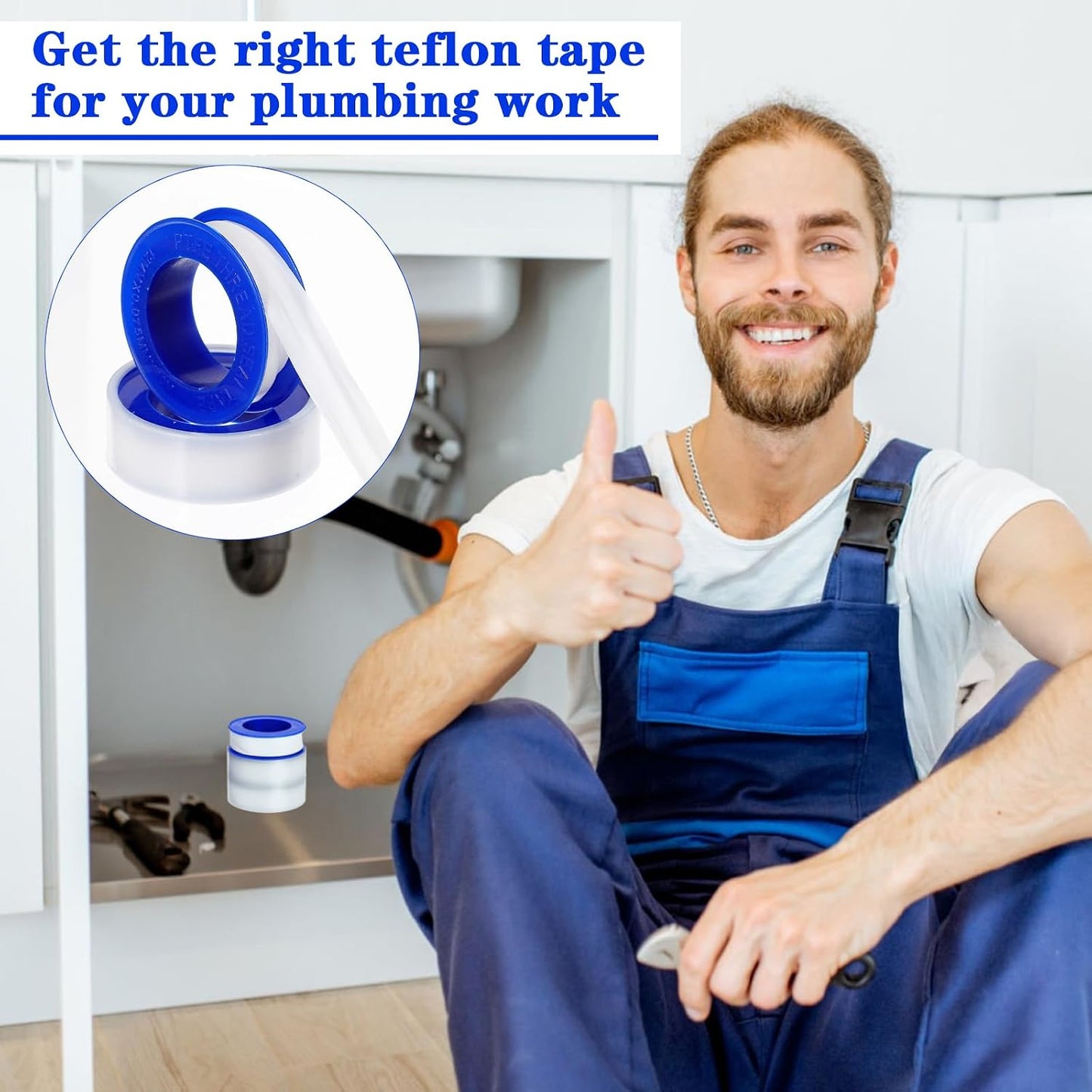 150 Rolls Plumbers Tape, 1/2 Inch(W) X 394 Inches(L) Pipe Sealing & Plumbing Thread Tape, PTFE Water Sealant Seal Tapes for Shower Head, Pipe Reparing, Thread (White)