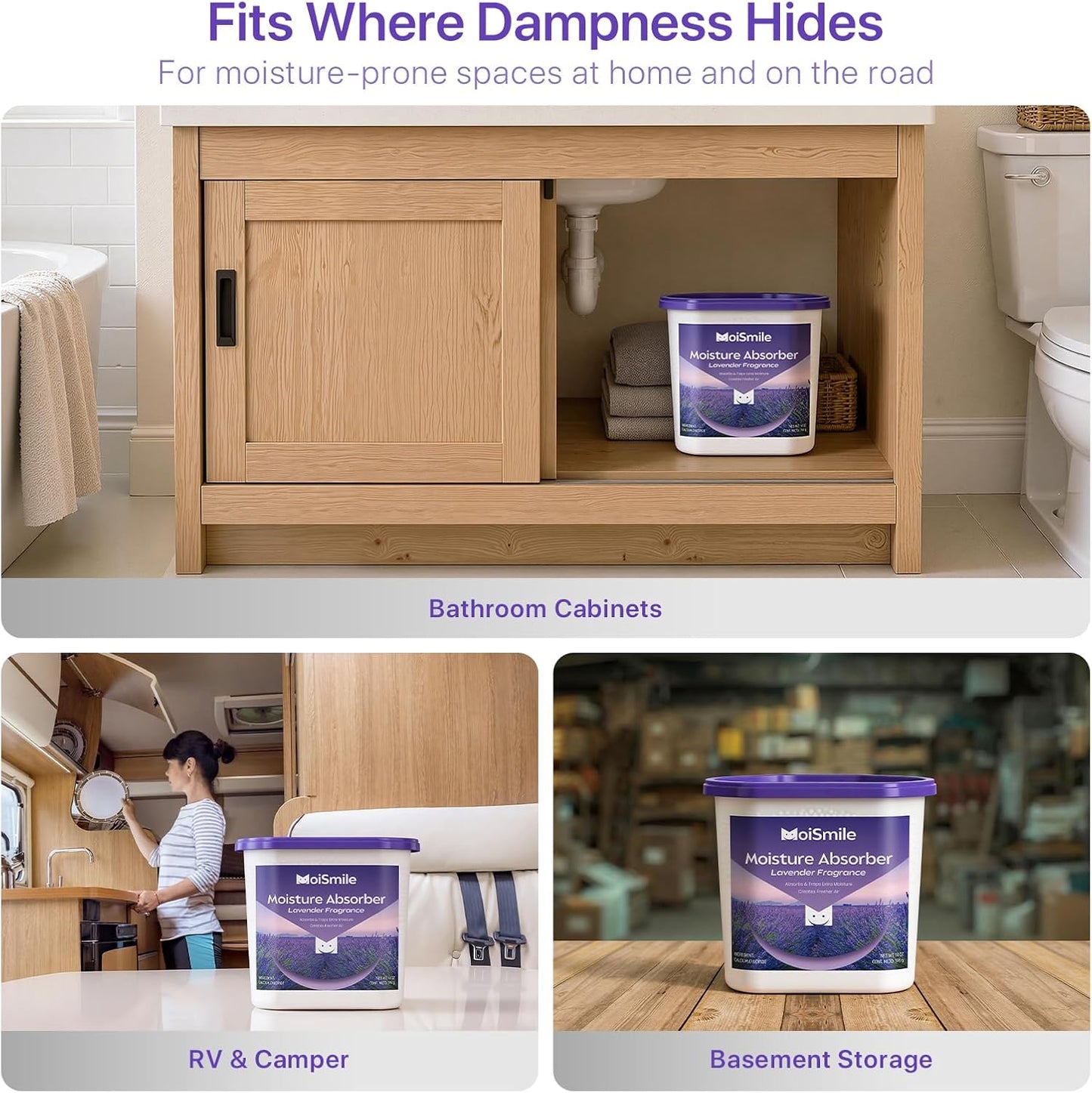 Moisture Absorbers with Activated Charcoal, Humidity Control & Air Deodorizing Preparations for Closet, Bathroom, Basement, Car & RV, 3 Pack
