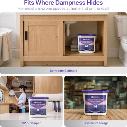 Moisture Absorbers with Activated Charcoal, Humidity Control & Air Deodorizing Preparations for Closet, Bathroom, Basement, Car & RV, 3 Pack