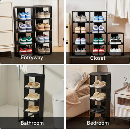 UFORU Small Shoe Rack, 5 Tier Plastic Vertical Shoe Rack for Small and Narrow Spaces, Free Standing Shoe Organizer for Closet, Entryway