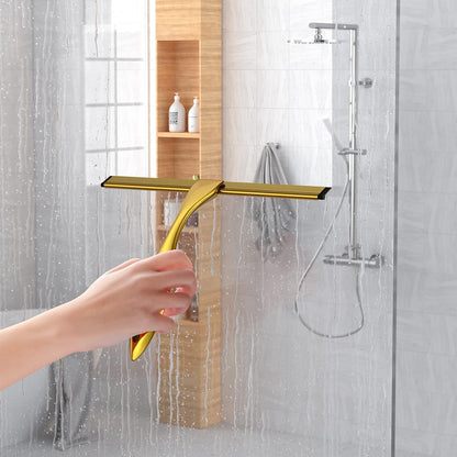 Shower Squeegee and Window Squeegee, Stainless Steel, 100% Streak-Free, Cleaner for Bathroom Showers Glass Doors, Home Mirrors, Car Windows Wiper, Adhesive Holder, Shower Door Hook, 10 Inch, Silver