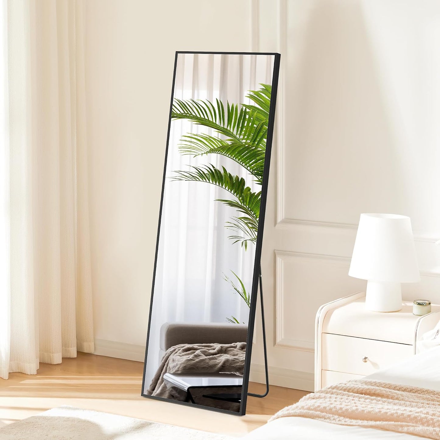 OLIXIS 64"x 21.5" Arched Mirror Full Length, Full Body Mirror with Stand, Hanging or Leaning for Wall, Floor Standing with Shatter-Proof Glass for Bedroom, Living Room, Long, Black