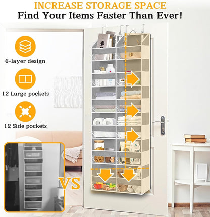 Over The Door Organizer, 5-Tier Extra Large Behind Door Storage with 10 Big Front & 10 Mesh Pockets, 80lb Capacity, Hanging Storage Organizer with Clear Window Kids Toys, Shoes, Diapers, Light Grey