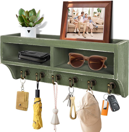 Key Holder Wall Mount - Mail Organizer Wall Mount with 6 Key Hooks and Storage Box for Sunglasses Storage and Dog Leash Holder Home Decor Rack Apartment Farmhouse Shelf Entryway Organizer (Black)