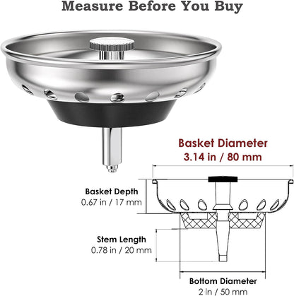 Kingrol 4 Pack Kitchen Sink Strainer Baskets with Removable Rubber Stoppers, Stainless Steel Replacement for Select 3.5" Basket Strainer Drains, Easy Clean, Rust Resistant