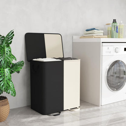 Lifewit Double Laundry Hamper with Lid and Removable Laundry Bags, Large Collapsible 2 Dividers Dirty Clothes Basket with Handles for Bedroom Laundry Room Closet Bathroom College, 136L Beige
