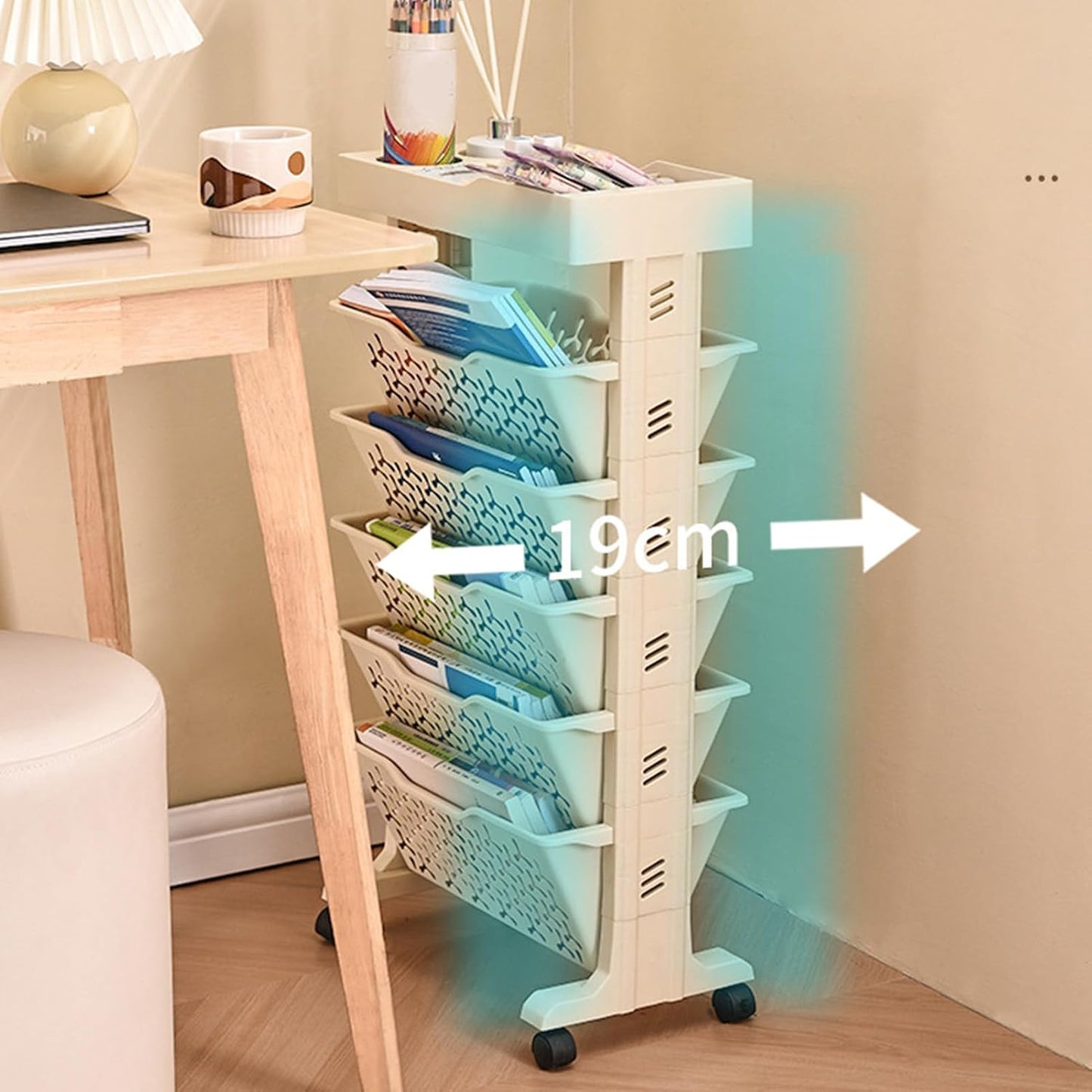 Slim Versatile Roller Cart Organizer for Home Office Storage Space 15.35 X 7.40 X 29.61 Inch