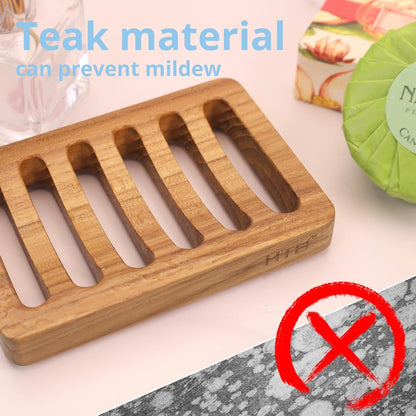 HTB Slotted Bar Soap Holder Teak Wood,Sponge Holder for Kitchen Sink | Self Draining Soap Dish for Shower, Bathroom, Bathtub, RV,Soap Saver Keep Soap Dry,Extend Soap Life,Bathroom Accessories