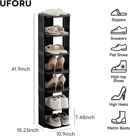 UFORU Small Shoe Rack, 5 Tier Plastic Vertical Shoe Rack for Small and Narrow Spaces, Free Standing Shoe Organizer for Closet, Entryway