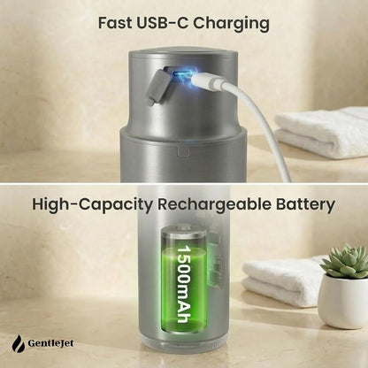GentleJet CrystalJet Automatic Liquid Soap Dispenser – Touchless Sensor, Stainless Steel, USB-C Rechargeable, Waterproof Kitchen & Bathroom Countertop Soap Dispenser, 300 ml