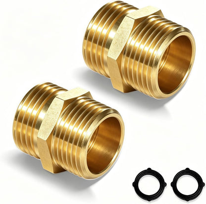 Garden Water Hose Splitter - RV Water Splitter 2 Way Heavy Duty Brass Spigot Hose Splitter - Outdoor Y Hose Bib 2 Valves with 2 Extra Rubber Washers for 3/4" Hose Connector (Blue)