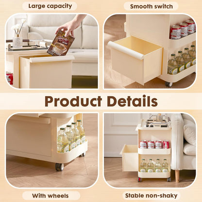 2 Tier Rolling Cart with Drawers - Multi-Functional Storage Slim Rolling Cart with 2 Drawers - Storage Cabinet for Bedroom, Living Room & Kitchen, Ideal for Snacks, Toys & Daily Essentials