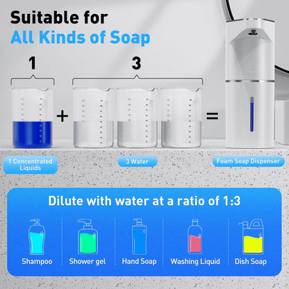 Fantictas Automatic Soap Dispenser,Touchless Hand Wall Mount Rechargeable 3 Gear Adjustable Electric Soap Dispenser 350ml with Infrared Motion Sensor for Bathroom,Kitchen,Office, White Gel