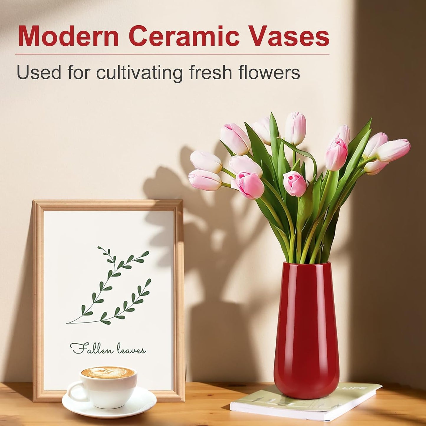 White Ceramic Vase, GUKJOB Small Cute Flower Vase for Pampas Grass, Home, Living Room, Dining Table, Farmhouse, Office Decor, Bedroom, Table, and Kitchen Shelf (White- 2PCS)