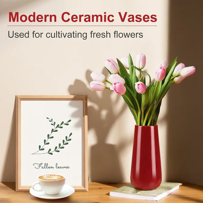 White Ceramic Vase, GUKJOB Small Cute Flower Vase for Pampas Grass, Home, Living Room, Dining Table, Farmhouse, Office Decor, Bedroom, Table, and Kitchen Shelf (White- 2PCS)