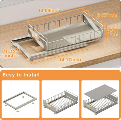 2 Pack Under Sink Organizer with Ball Bearing Sliding Drawer, Heavy Duty Pull Out Cabinet Organizer, 2 Tier Adjustable Storage Rack for Kitchen Bathroom, Space Saving Design, White