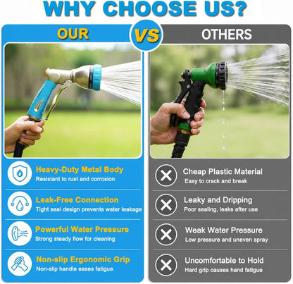 FANHAO Heavy Duty Garden Hose Nozzle, 100% Metal Water Nozzle with 8 Spray Patterns, High Pressure Hose Sprayer with Non-Slip Grip for Plants Watering, Cars Washing & Pets Bathing
