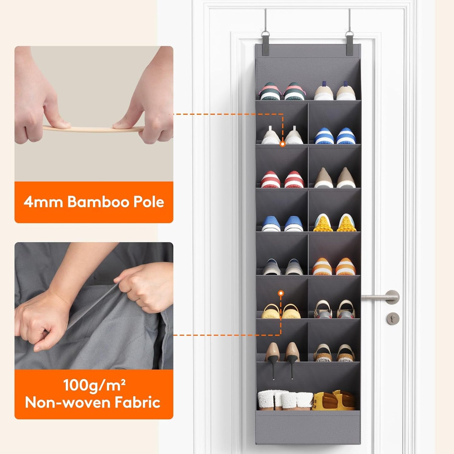 Lifewit 6 Tier Over the Door Shoe Organizer with 11 Large Deep Pockets, Fabric Hanging Shoes Shelf for Closet, Dorm Storage, Fit Up to 12 Pair Shoe Rack Holder for Sneakers, Boots, Gray