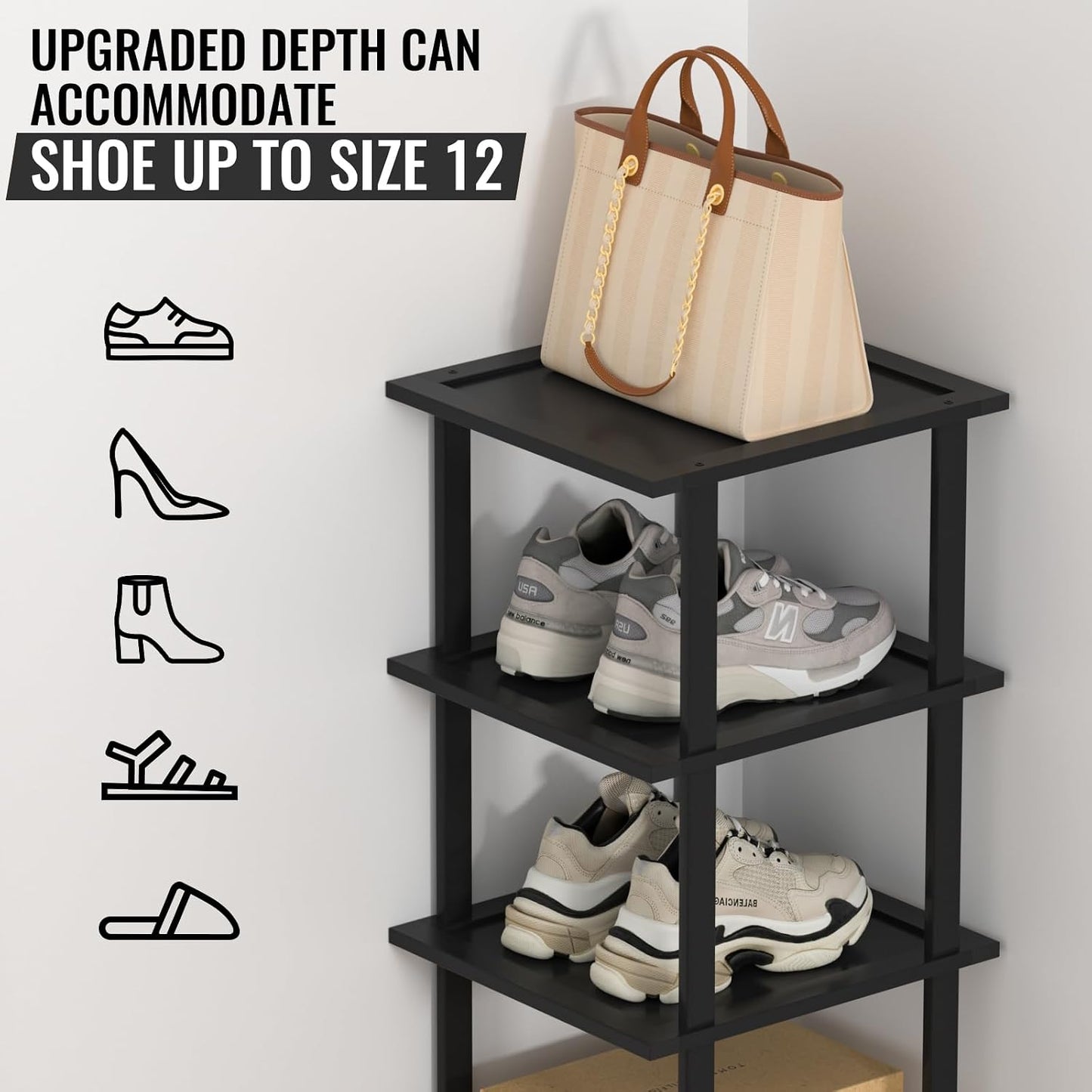 MHXW SXPN Bamboo Free Standing Shoe Rack Shelf Multi Tier Tall Wooden Stackable Shoes Rack Organizer for Closet Front Door Entrance Narrow Vertical Shoe Storage (Nature, 7 Tiers)