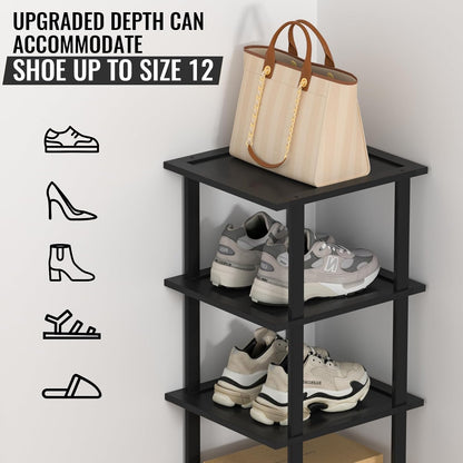 MHXW SXPN Bamboo Free Standing Shoe Rack Shelf Multi Tier Tall Wooden Stackable Shoes Rack Organizer for Closet Front Door Entrance Narrow Vertical Shoe Storage (Nature, 7 Tiers)