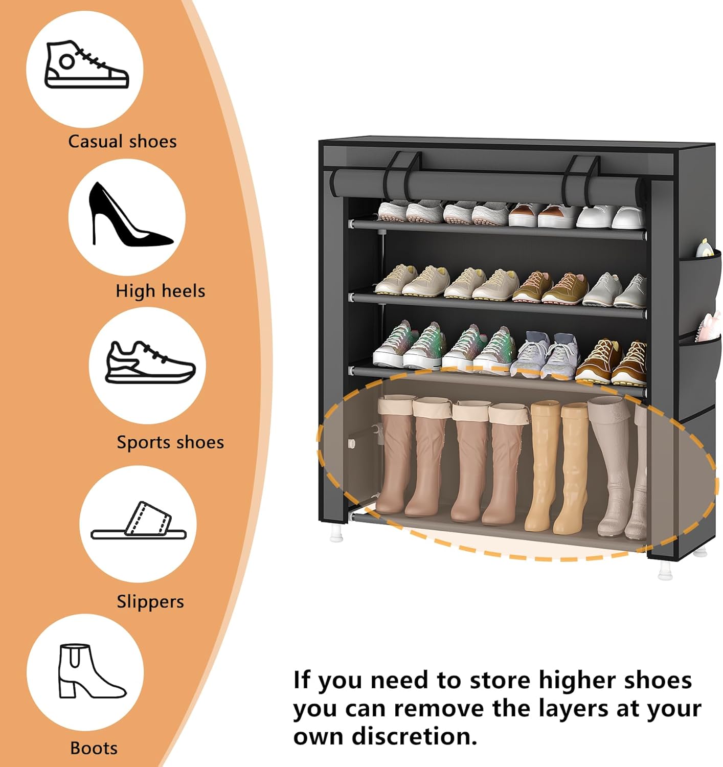 Laiensia 9-Tier Vertical Shoe Rack Organizer, Space Saving Shoe Storage Organizer, Non-Woven Cover Shoe Shelf Holds 36-45 Pairs for Bedroom, Hallway, Closet Entryway, Black
