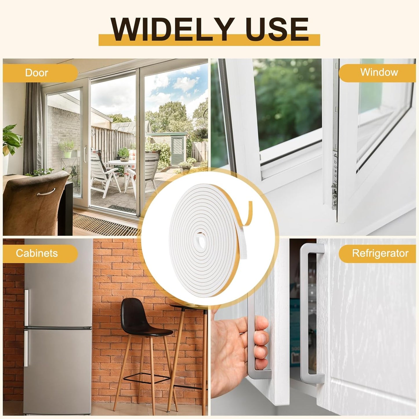 MECCANIXITY Weather Door Seal Strip Tape, Door Insulation Stripping Single Side Strong Self Adhesive Foam Tape Gap Filler for Door, Window, 1/4 Inch x 1/16 Inch x 32 Feet White 2 Pack
