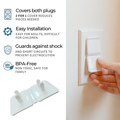 White Double Outlet Covers Baby Proofing (10 Pack, 20 Sockets) | Baby Proof Plug Covers for Electrical Outlets | Safe & Secure Baby Safety Products | Childproof Socket Covers Protect Toddlers & Babies