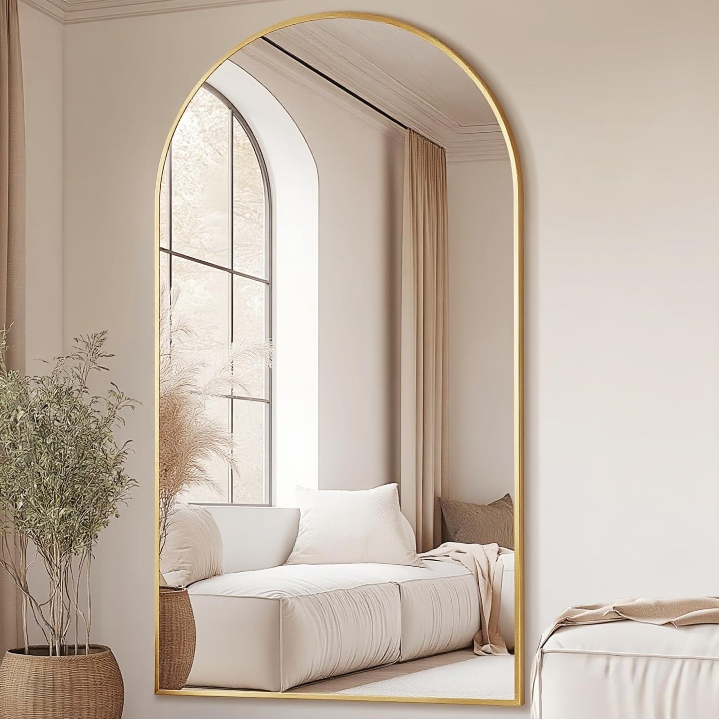 Prywot Arched Full Length Mirror, 70"x26" Free Standing Floor Mirror, Modern Full Body Mirrors with Stand, Wall Mirrors with Aluminum Alloy Frame for Bedroom,Living Room, Gold
