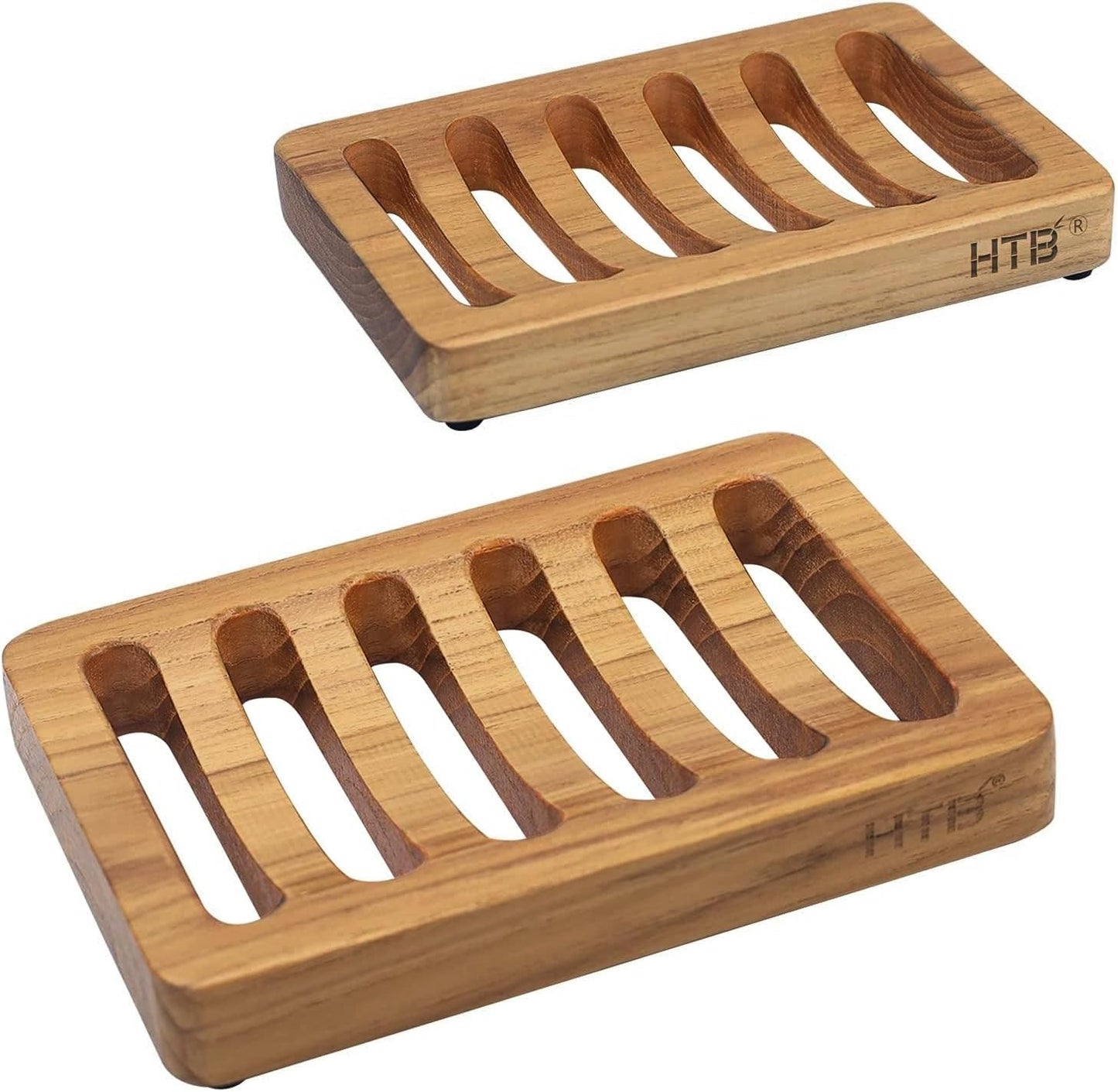 HTB Slotted Bar Soap Holder Teak Wood,Sponge Holder for Kitchen Sink | Self Draining Soap Dish for Shower, Bathroom, Bathtub, RV,Soap Saver Keep Soap Dry,Extend Soap Life,Bathroom Accessories