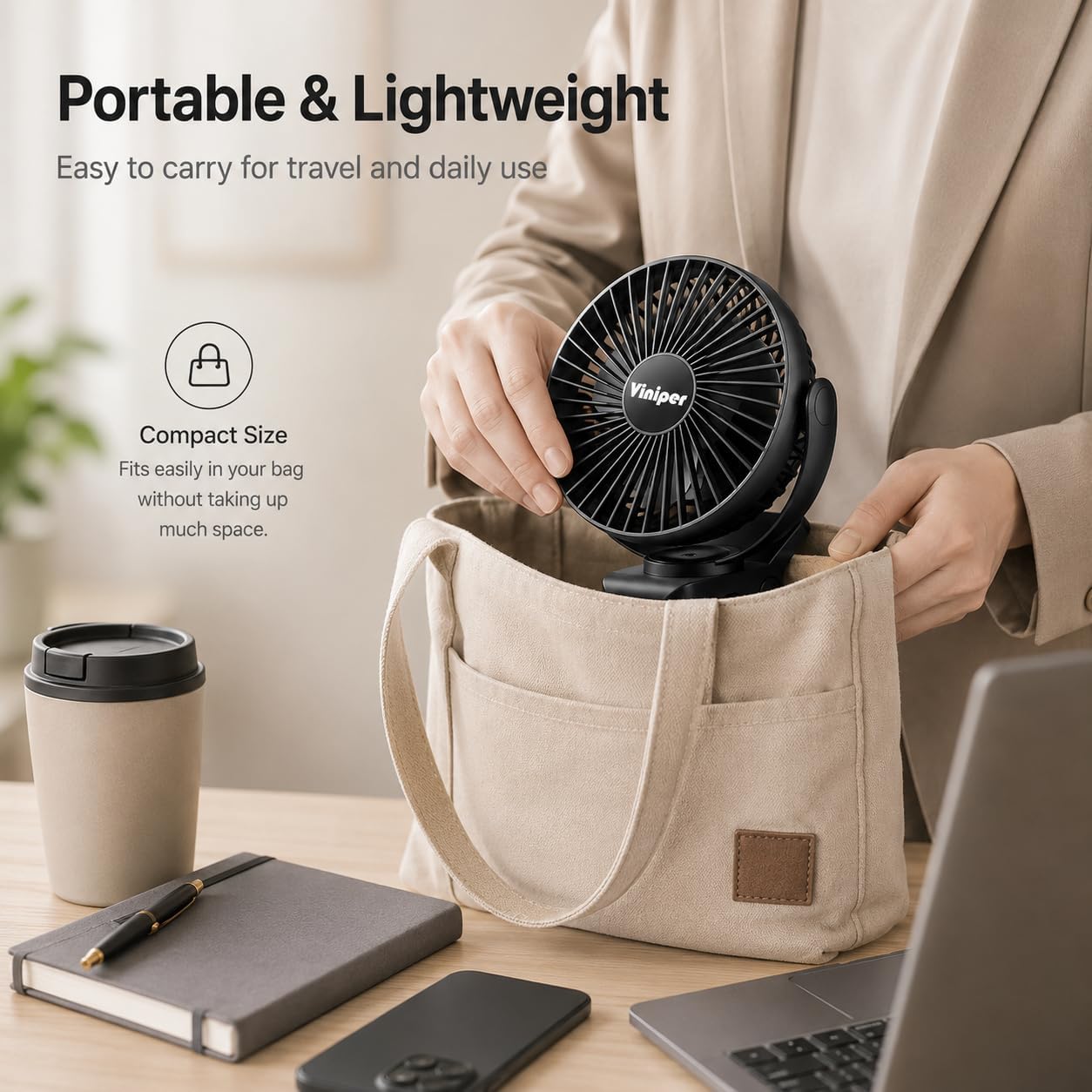 Viniper 6 inch Rechargeable Clip on Fan, 5000mah Battery Desk Fan : 360° Rotation & 3 Speeds Strong Wind Portable Fan, 8-30 Working Hours, Quiet and Powerful (Black)