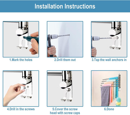 5-Arm Swivel Towel Rack - 180° Rotating Wall Mounted, 304 Stainless Steel Rustproof, Heavy Duty Bathroom Accessories, Space Saving Towel Organizer for Bathroom Kitchen Laundry - Pearl White
