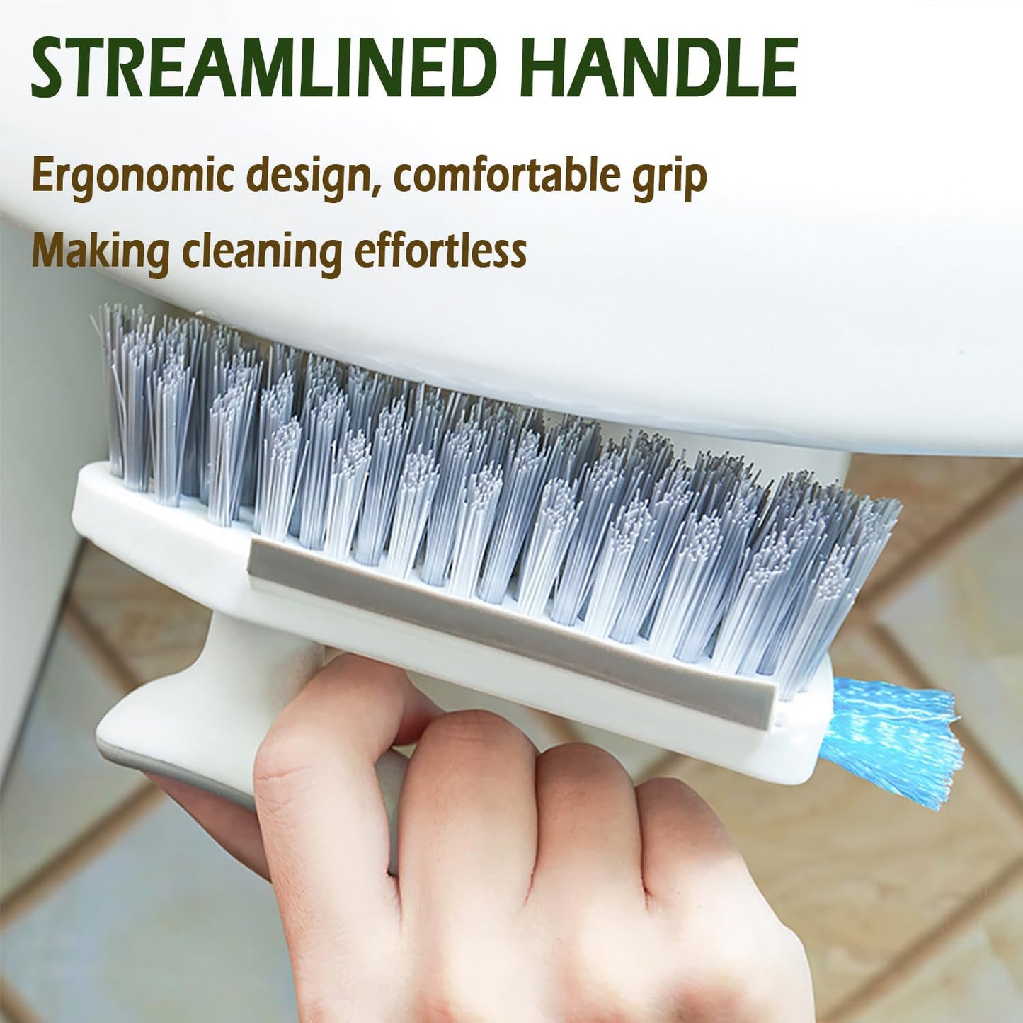 Alnorte 4 in 1 Grout Cleaning Brush with Scrape, V Shape Grout Cleaner for Tile Floors, Bathroom, Corner, Baseboard, Kitchen, Shower with Stiff Bristles (White)