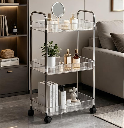 Sooyee 3 Tier Rolling Cart with Wheels, Slim Storage Cart, Under Desk Narrow Rolling Utility Cart Storage Organizer for Office Bathroom Kitchen Laundry Room Narrow Places, White, Plastic and Metal