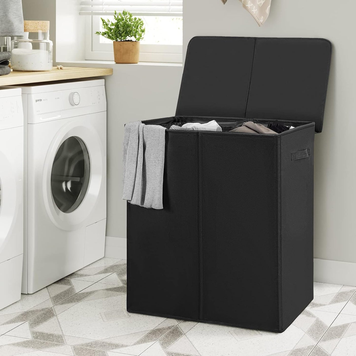 WOWLIVE 180L Laundry Hamper with Lid 3 Section,Large Laundry Basket with Removable Bags and Handles,Collapsible Dirty Clothes Hampers for Laundry,Laundry Basket Organizer for Laundry Room,Dorm,Beige