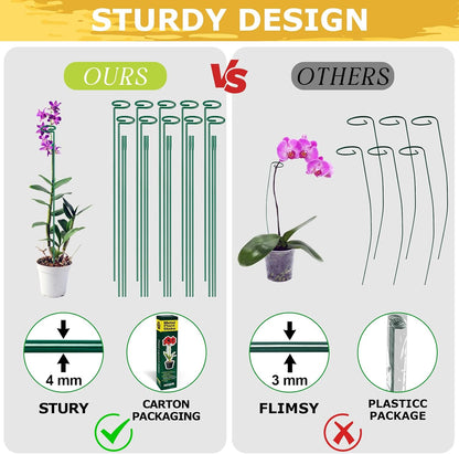 HiGift 17 inch Plant Support Stakes, 4mm Thick Garden Single Stem Flower Support Stake Amaryllis Plant Cage Support Rings with 10 pcs Plant Clips for Tomato Orchid Lily Peony Rose Flower Stem-5 Pack