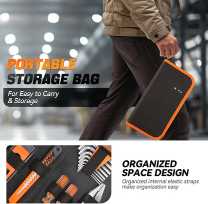 Auto Dynasty Tool Kit for Home 16-Pieces, Basic Household Hand Tool Sets with Hex Key Screwdriver and Adjustable Wrench, All in One Storage Bag for Garage, Home Maintenance, Auto Repair (Orange)