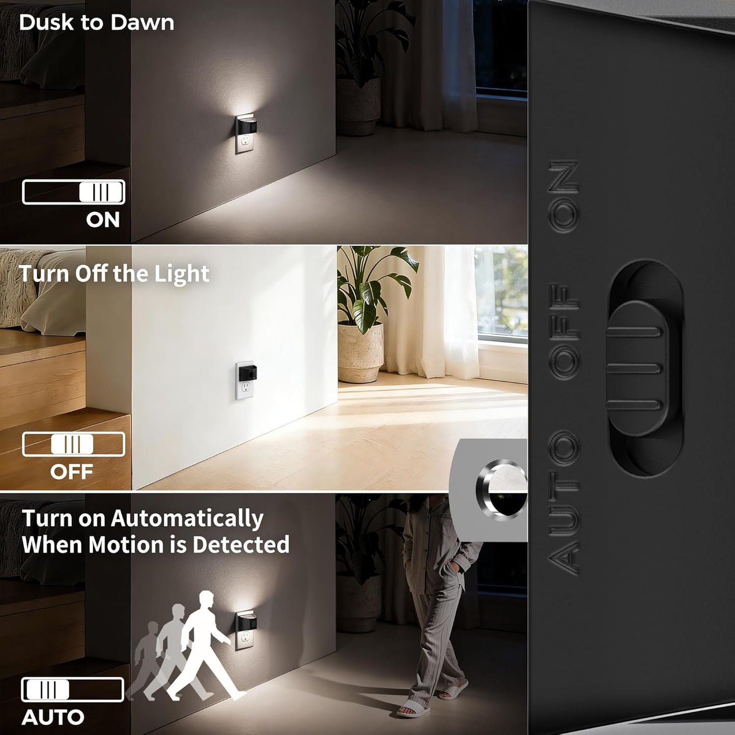 DORESshop LED Night Light[2 Pack], Night Lights Plug into Wall, 3 Mode Plug in Night Light with Motion Sensor, Dusk to Dawn Sensor, Nightlights for Adults, Bedroom, Bathroom, Hallway