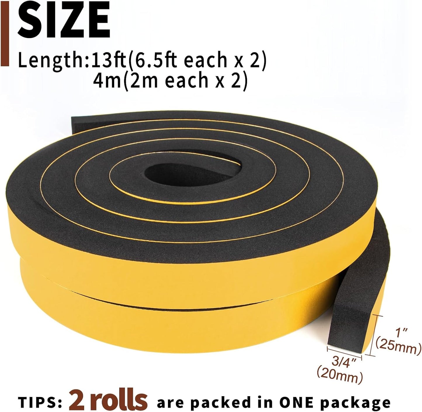 Yotache Self Adhesive Foam Gasket Tape 1/2" W X 1/2" T (New Adhesive Craft) for Doors Soundproofing Weather Seal Strip Insulation, 13 Ft Length