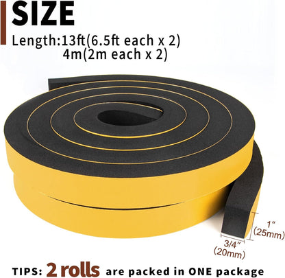 Yotache Self Adhesive Foam Gasket Tape 1/2" W X 1/2" T (New Adhesive Craft) for Doors Soundproofing Weather Seal Strip Insulation, 13 Ft Length