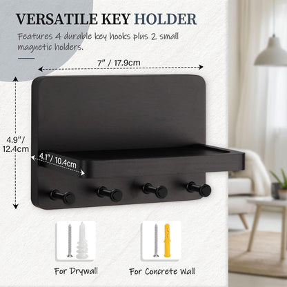 Nekon Key Holder for Wall with Shelf, Pine Wooden Key Hanger Wall Mounted, Farmhouse Wall Organizer for Home Entryway & Apartment (Standard, Wood)