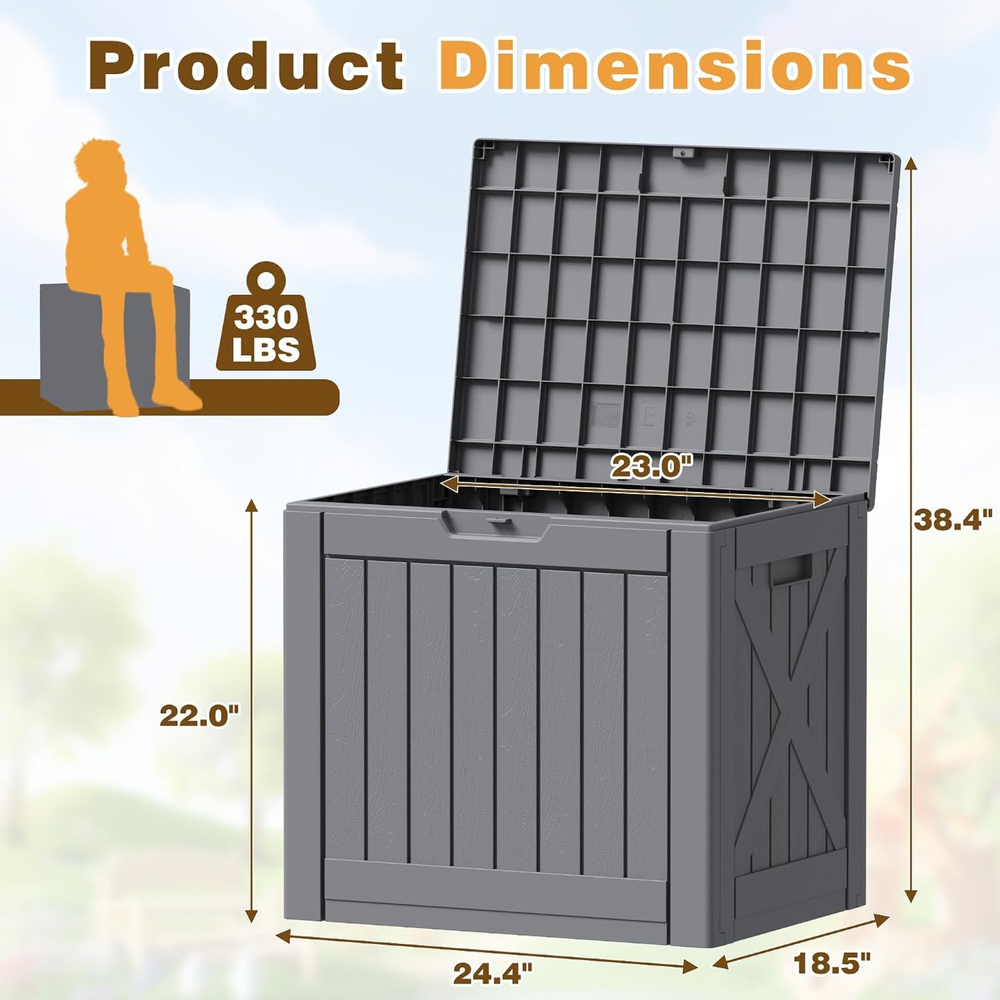 Flamaker Resin Deck Box 120 Gallon Waterproof Large Outdoor Indoor Storage Box Imitation Wood Resin for Patio Furniture Garden Tools and Pool (Black)