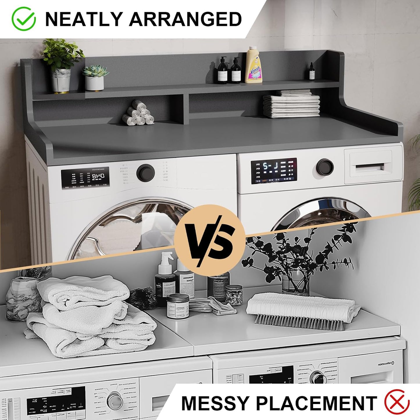 Washer Dryer Countertop, 54" x 27.55" 2-Tier Washer Dryer Topper with Edge, for Laundry Room Organization Whisper White
