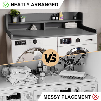 Washer Dryer Countertop, 54" x 27.55" 2-Tier Washer Dryer Topper with Edge, for Laundry Room Organization Whisper White