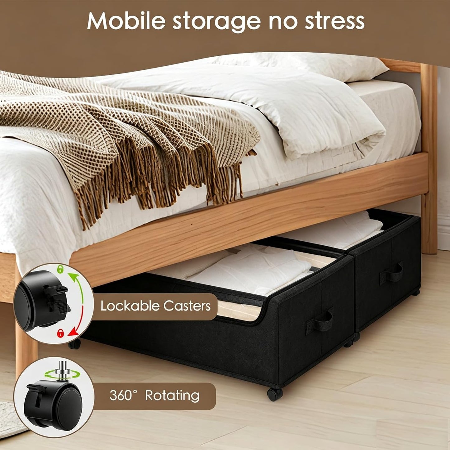 Under Bed Storage with Wheels, 2-Pack Under the Bed Storage Containers with Clear Lids & Label, Underbed Storage Bins, XXXL 85L 11 inches Rolling Metal Drawer for Clothes, Shoes, Toys, Books - Gray