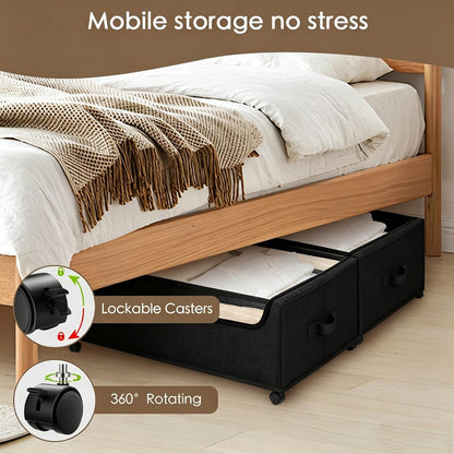 Under Bed Storage with Wheels, 2-Pack Under the Bed Storage Containers with Clear Lids & Label, Underbed Storage Bins, XXXL 85L 11 inches Rolling Metal Drawer for Clothes, Shoes, Toys, Books - Gray