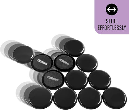 Super Sliders 2-1/2" Round Reusable Furniture Sliders for Carpet, Anti-Slip Protective Furniture Moving Pads for Beds, Sofas, Dressers, Set of 8, Black