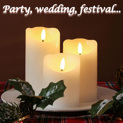 LUSHARBOR Flameless Candles with Remote, 3 Pack Battery Operated Candles Flickering Real Wax LED Fake Pillar Candles with Timer for Wedding Home Party, White