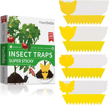 40 Pcs 5 Shapes Yellow Extremely Sticky Traps for Fungus Gnat, Fruit Fly, Fly, Whitefly, Flying Insect Catcher Traps for Houseplants, Kitchen, Indoor/Outdoor, Non-Toxic, Odorless, Pet and Kid Safe