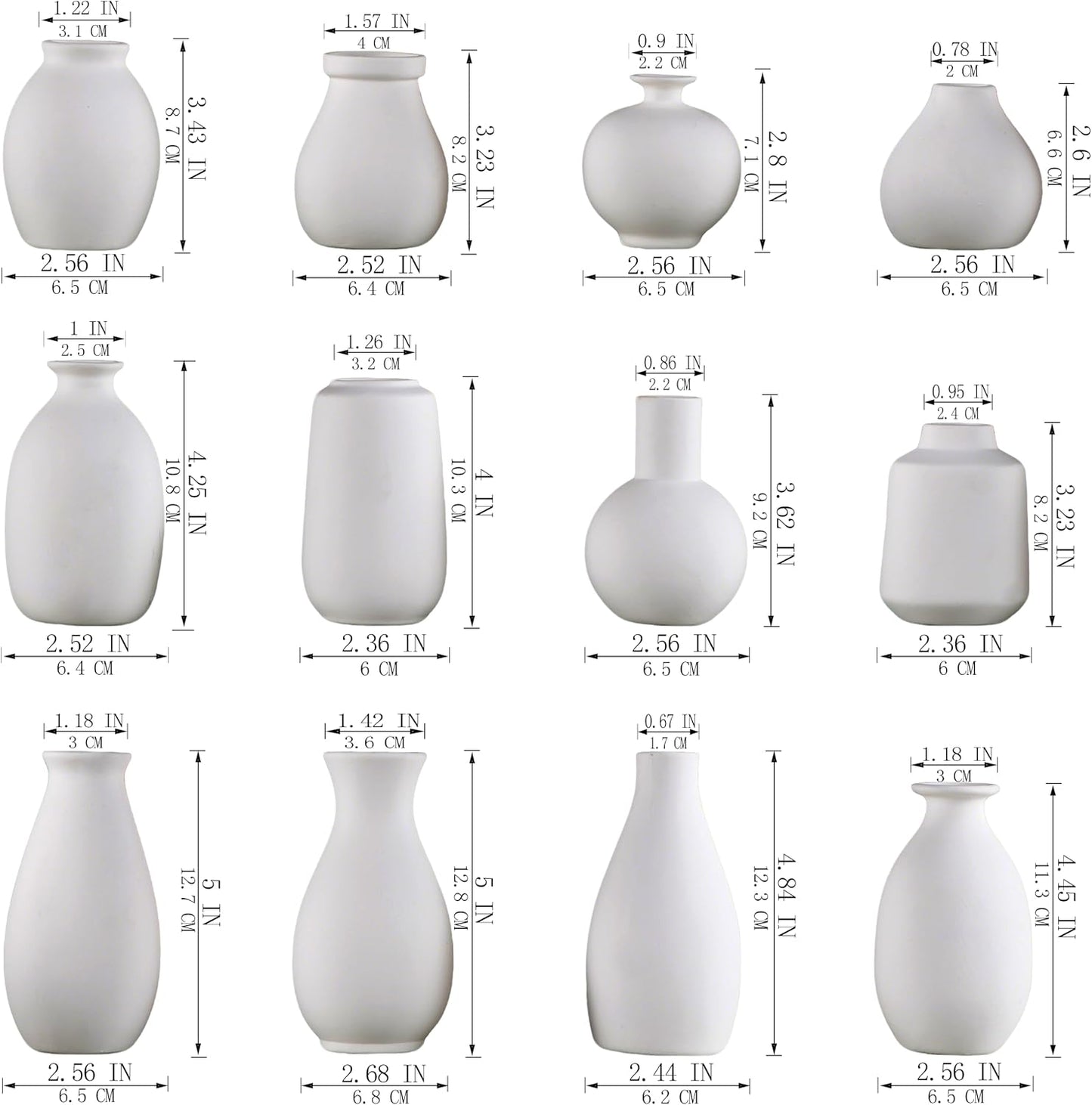 Small White Ceramic Vases Set of 5, Mini Decorative Boho Vases for Flower, Wedding & Home Decor