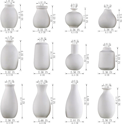 Small White Ceramic Vases Set of 5, Mini Decorative Boho Vases for Flower, Wedding & Home Decor
